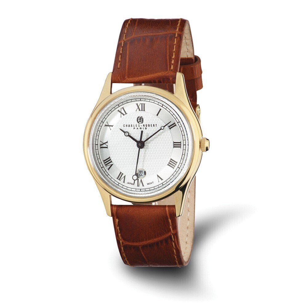 Kazi Luxury Mens Charles Hubert IP-plated Stainless Steel Leather Band 37mm